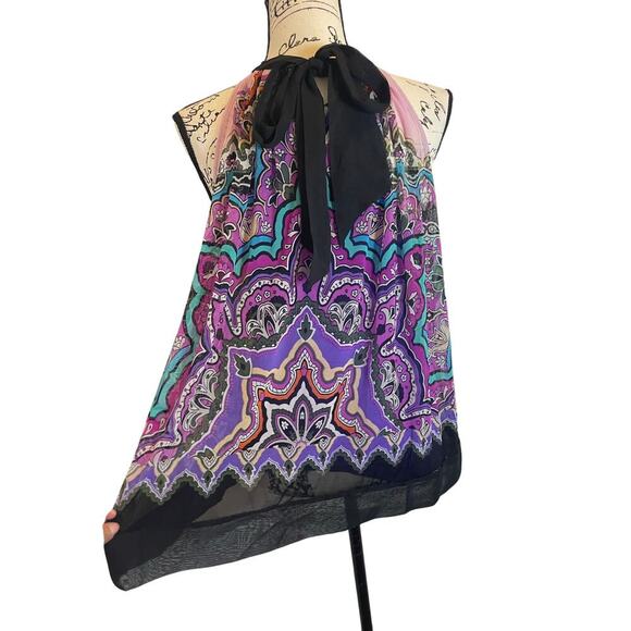 Y2K ECI NEW YORK BLOUSE DRESS MINI PURPLE PAISLEY SZ 4 BOHO ECLECTIC RETRO - Picture 3 of 12